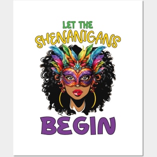 Let The Shenanigans Begin Black Queen Afro African Mardi Gras Funny Posters and Art